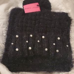 Betsey Johnson black scarf and hat